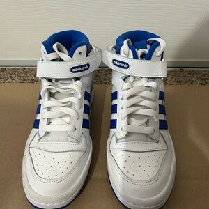 Adidas Forum White and Blue High Top Shoes